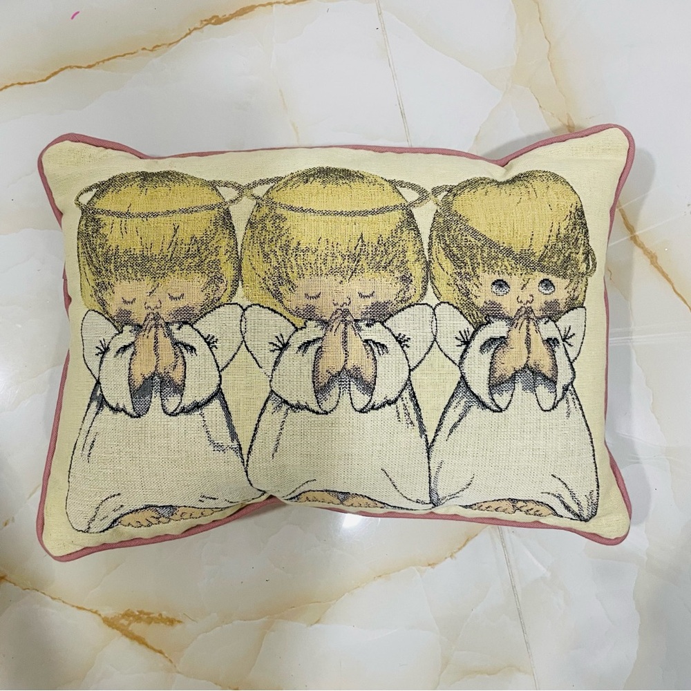 Vintage RiverDale Three Little Praying Angels Tapestry Throw Pillow